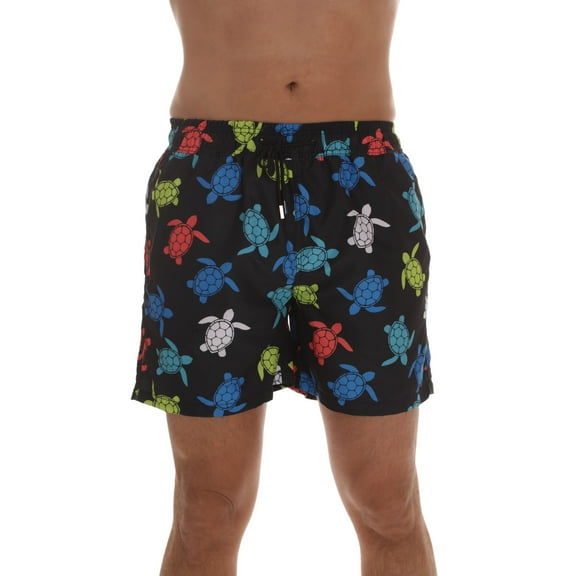 Whiskey and Oak Men’s Swimming Trunks Shorts with Pockets Quick Dry Bathing Suit (Black - Bright Turtles, Small)