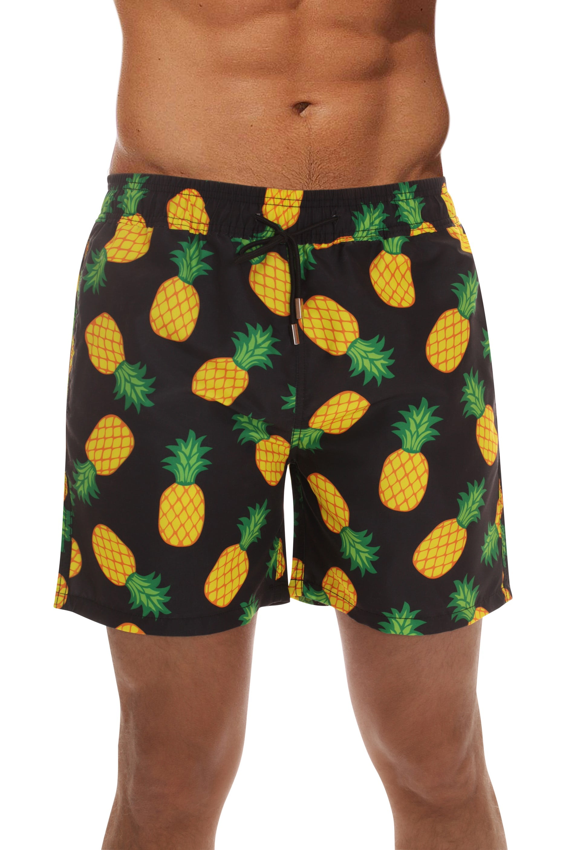 Whiskey and Oak Men’s Swimming Trunks Shorts with Pockets Quick Dry Bathing Suit (Black - Pineapples, X-Small)