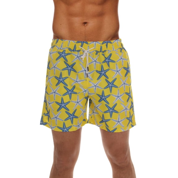 Whiskey and Oak Men’s Swimming Trunks Shorts with Pockets Quick Dry Bathing Suit (Citron - Starfish, Large)