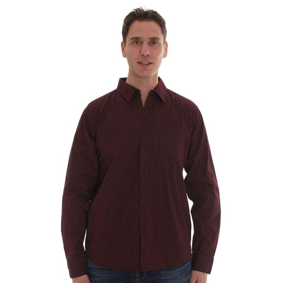 Whiskey and Oak Mens Slim Fit Long Sleeve Button Down Shirts 67904 (Burgundy With Pattern, Medium)