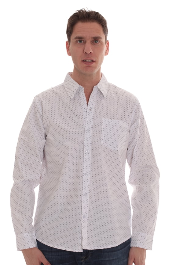 Whiskey and Oak Mens Slim Fit Long Sleeve Button Down Shirts 67904 (White With Pattern, Small)