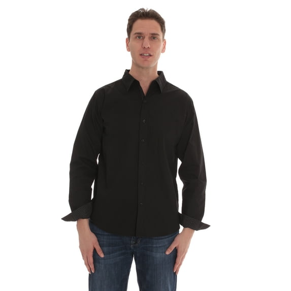 Whiskey and Oak Mens Slim Fit Long Sleeve Button Down Shirts 67907-WHT-L (Black with Small Pattern, X-Large)