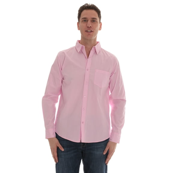 Whiskey and Oak Mens Solid Slim Fit Long Sleeve Button Down Shirts (Pink, XXX-Large)
