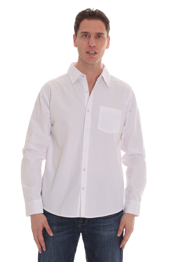 Whiskey and Oak Mens Solid Slim Fit Long Sleeve Button Down Shirts (White, Large)
