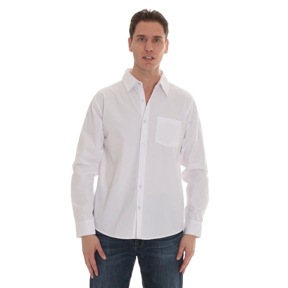 Whiskey and Oak Mens Solid Slim Fit Long Sleeve Button Down Shirts (White, XX-Large)
