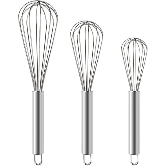 Whisks for Cooking, 3 Pack Stainless Steel Whisk for Blending, Whisking, Beating and Stirring, Enhanced Version Balloon Wire Whisk Set, 8"+10"+12"
