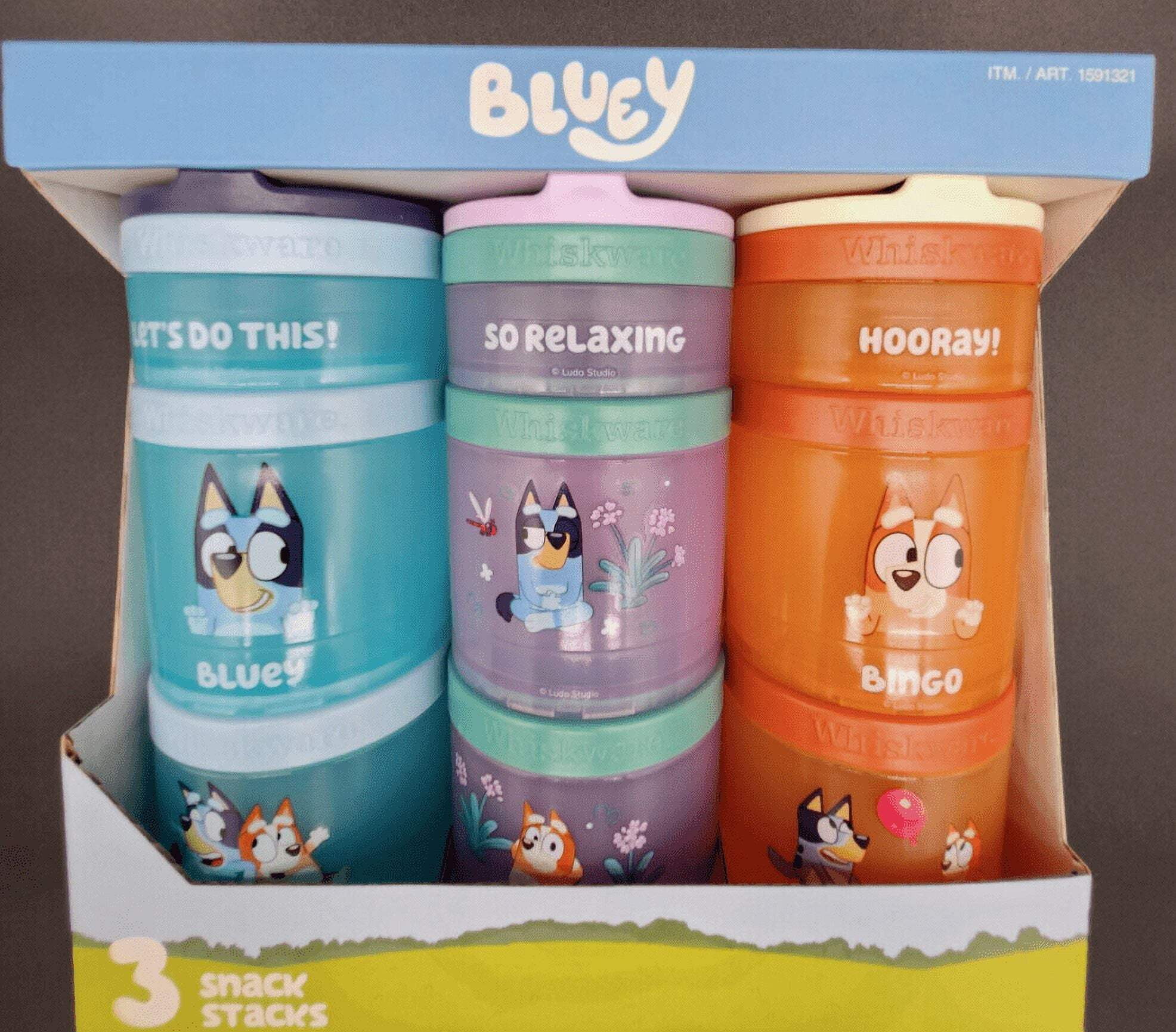 Whiskware Bluey Snack Stacks - Portable, Stackable, Secure and Convenient Twist n Lock Snacking Containers, 3-Pack