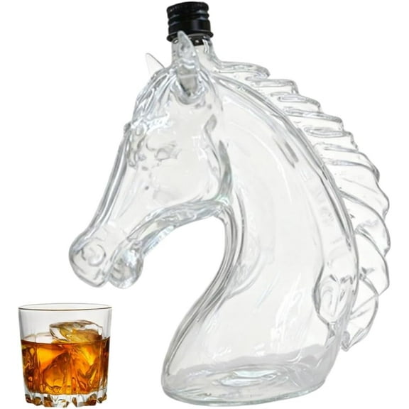 Whisky Decanter with Stopper Horse Head Clear Glass Decanter Drink Dispenser Novelty with Stopper Drink Dispenser for Home Home Bar, Men Dad Husband Father Day Whisky Lovers Gifts(XX)