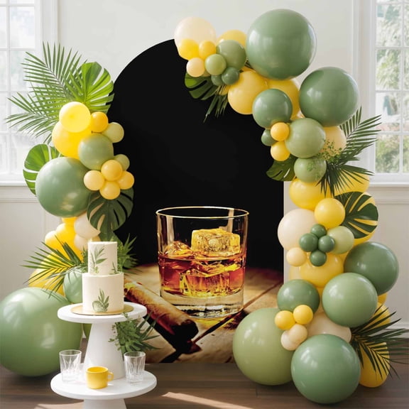 Whisky Glass Arch Backdrop Cover, 4FT, Wine Cigarettes Wood Striped Ice Cubes Spandex Arch Covers Double-Sided Backdrop for Wedding Birthday Party Photo Background Decoration