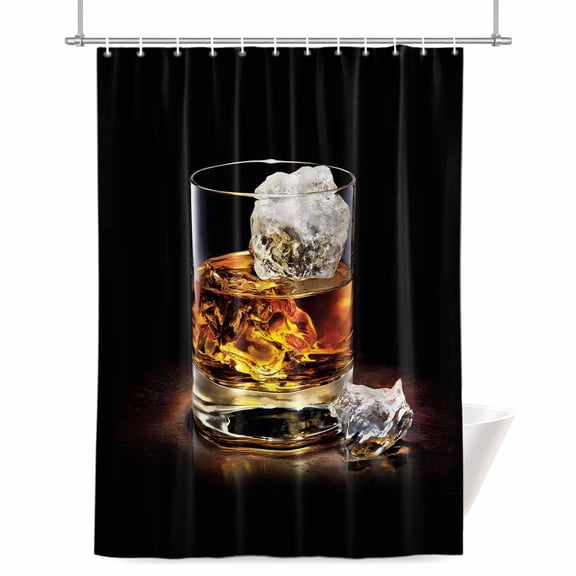 Whisky Glass Cups Shower Curtains for Bathroom, Ice Cubes Wine Black Background Waterproof Fabric Shower Curtain for Bathroom Bathtub Decoration, Machine Washable 36"x72"