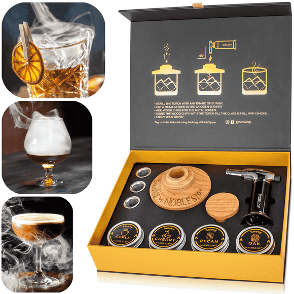 Whisky Smoker Kit PREMIUM - Easily smoke your Whiskey, Bourbon, Old Fashioned and all your favorite cocktails. "Smoky" by NOBLESIP a great bar gift