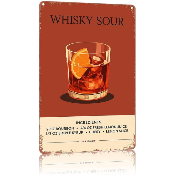Whisky Sour Metal Signs Bar Cart Art Poster Home Wall Decor, Suitable For Bedroom, Living Room, Bar, Restaurants,Etc.Plaque 12 X 8 Inch