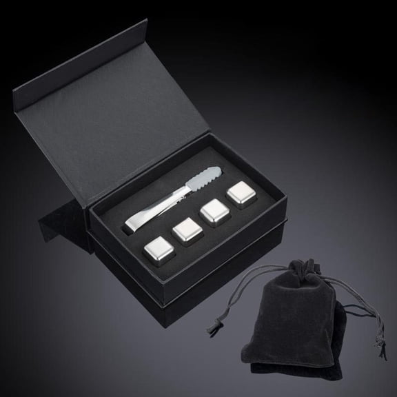 Whisky Stone Gift Reusable Stainless Steel Ice Bucket Ice Tongs and Freezer Metal Whiskey Cooler Rock for Wine Bourbon
