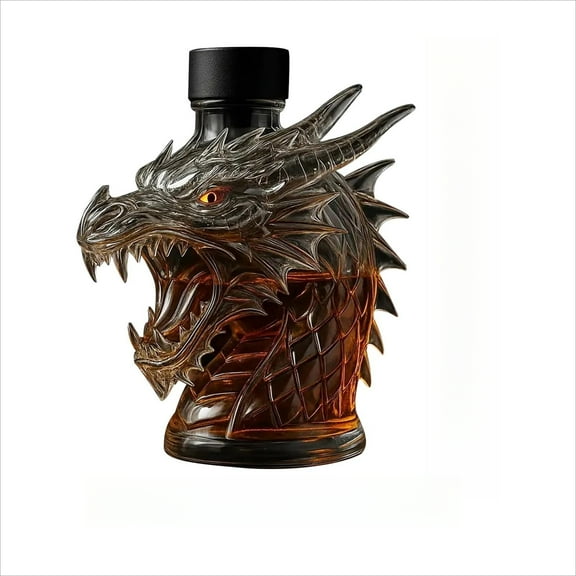 Whisky dragon bottle - art statue, 300ml whiskey 10ml borosilicate glass bottle, animal-shaped wine glass statue (dragon head) is the best gift for wine lovers
