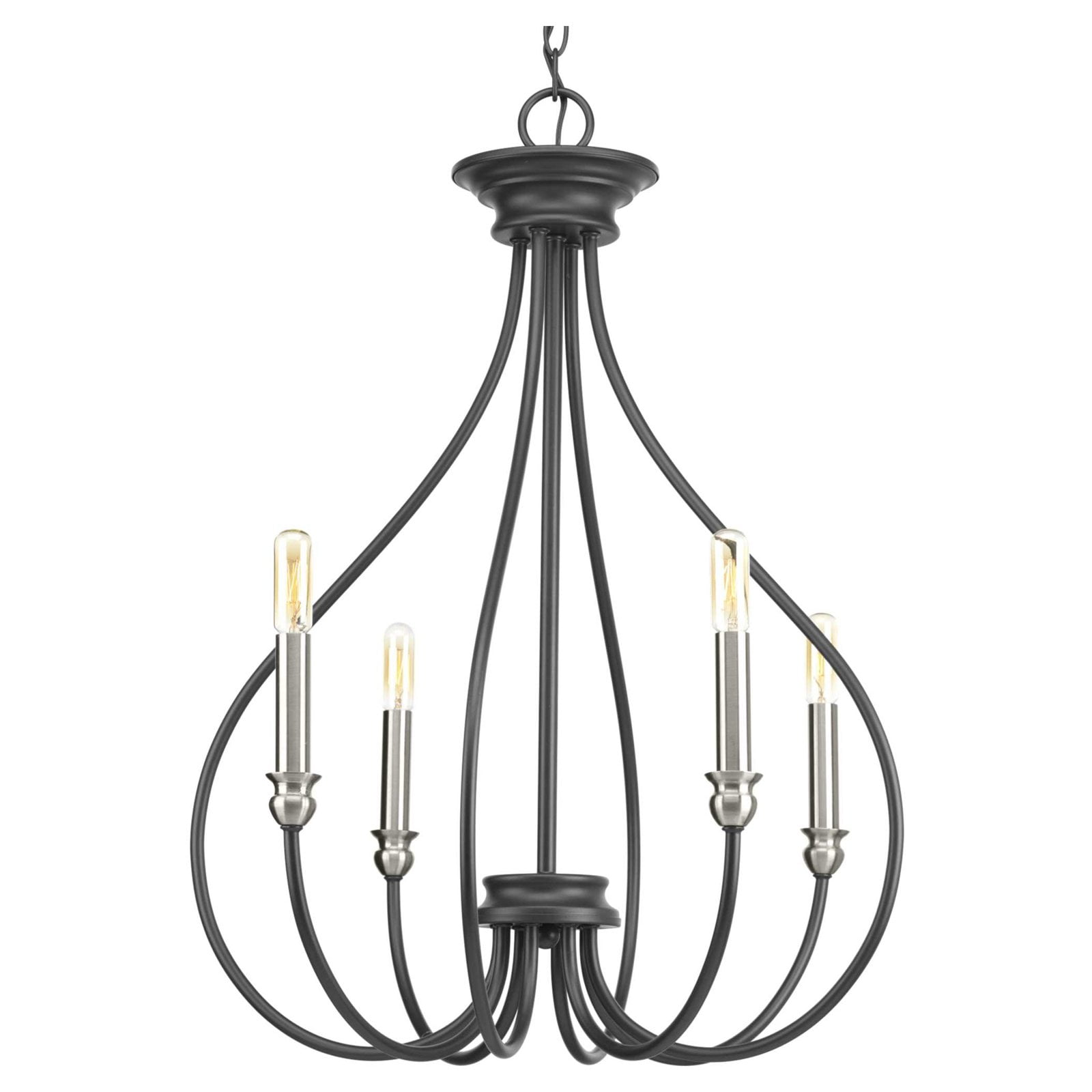 Graphite and Nickel 4-Light Mini Chandelier with Scrolled Frame
