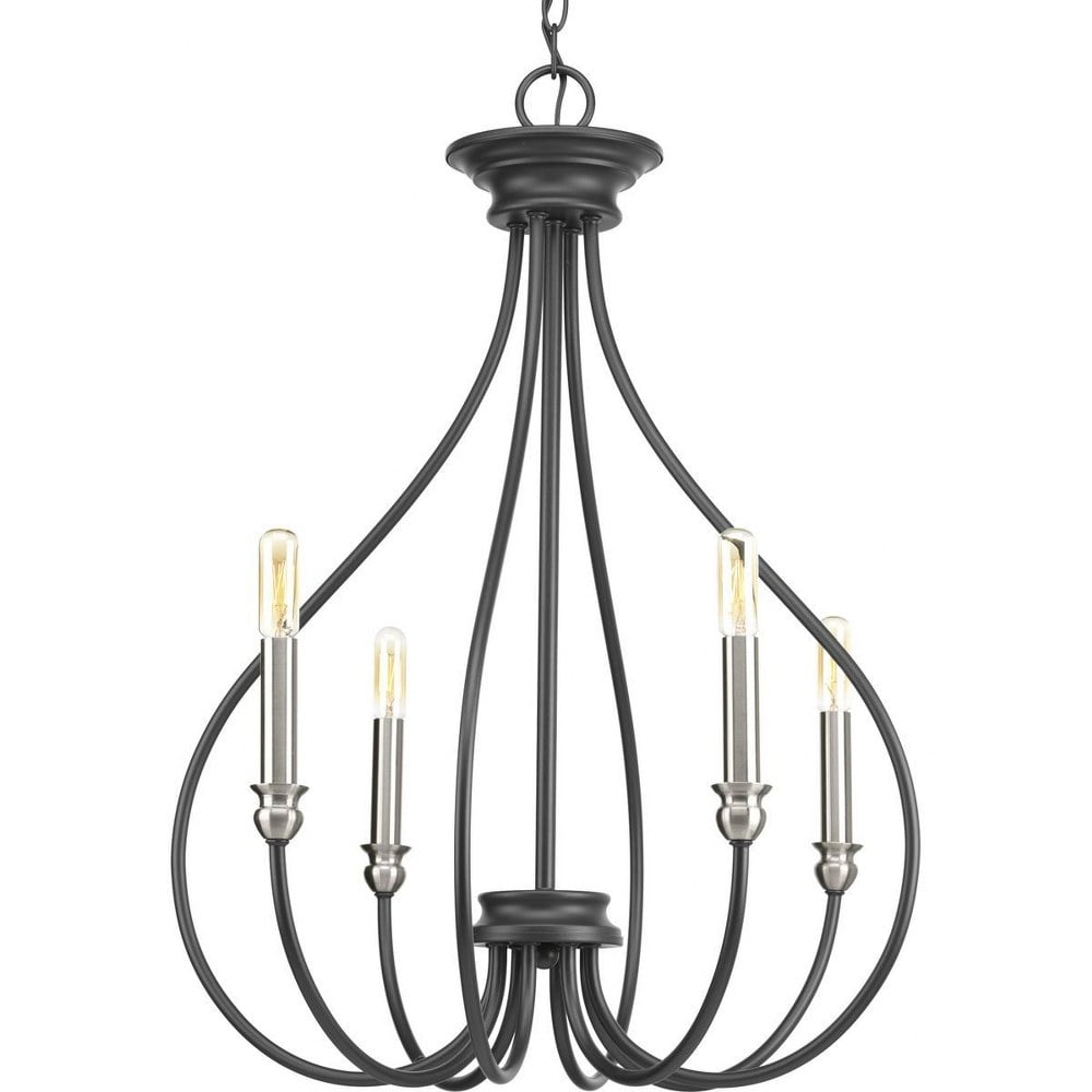 Graphite and Nickel 4-Light Mini Chandelier with Scrolled Frame