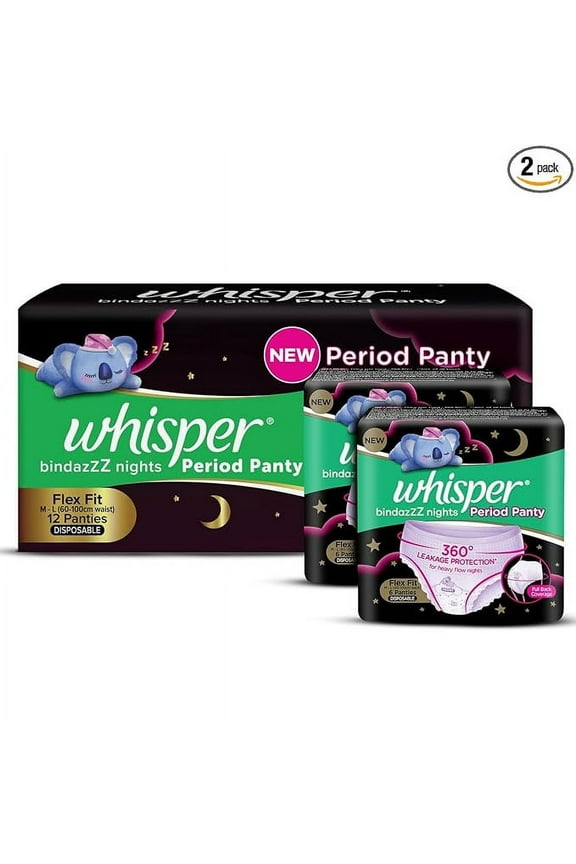 Bindazzz Nights Period Panty|12 Whisper M-L Period Panties 6+6 |360 leakage protection |Suitable for Heavy Flow|With disposable wrap