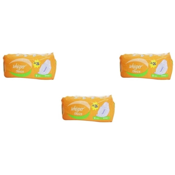 Whisper Choice Sanitary Pads With Wings (8 Pads) (Pack Of 3)