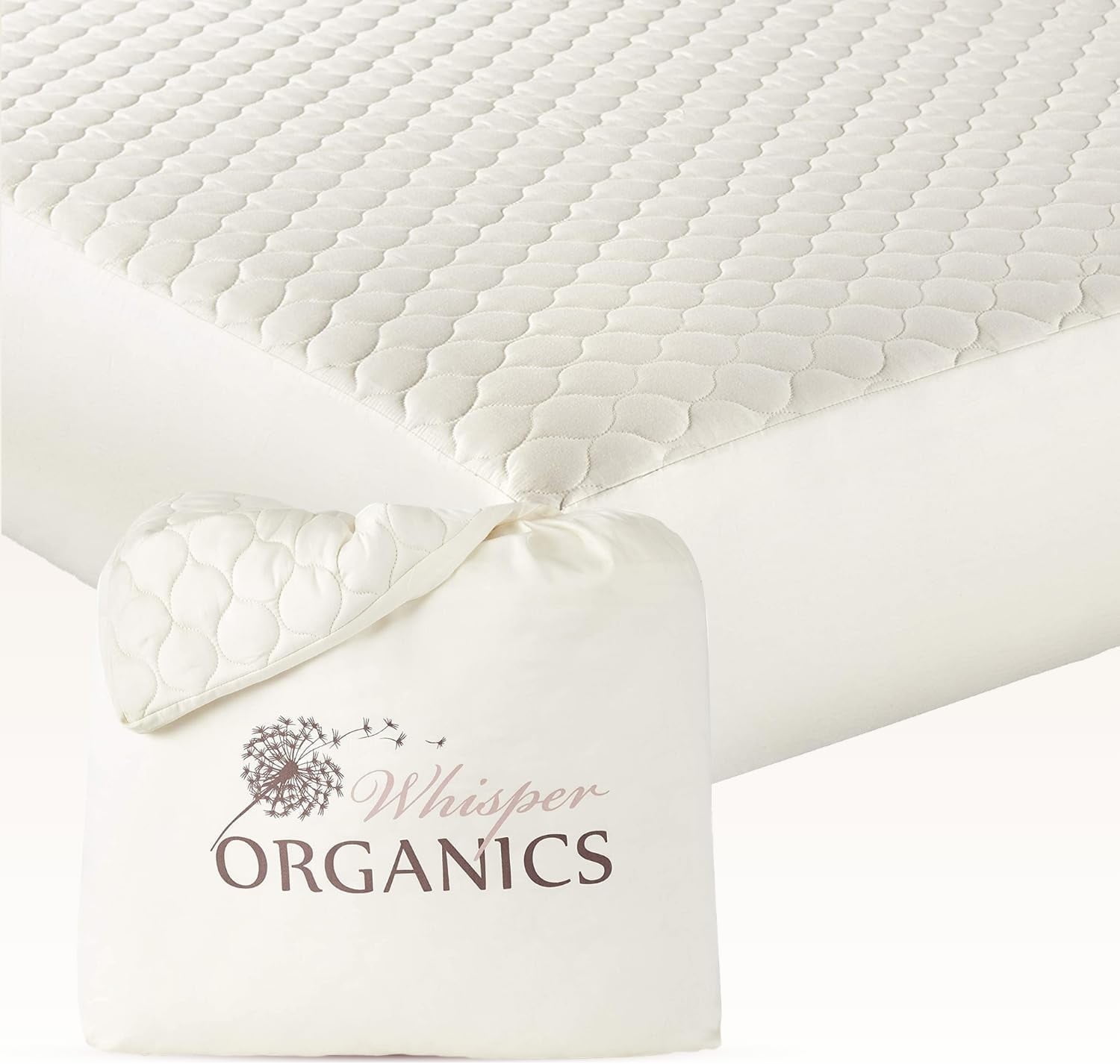 Whisper Organics 100% Cotton Organic Mattress Protector, 300TC Mattress Pad, Full size, Ivory