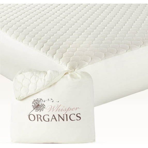 Whisper Organics 100% Cotton Organic Mattress Protector, 300TC Mattress Pad, Twin size, Ivory