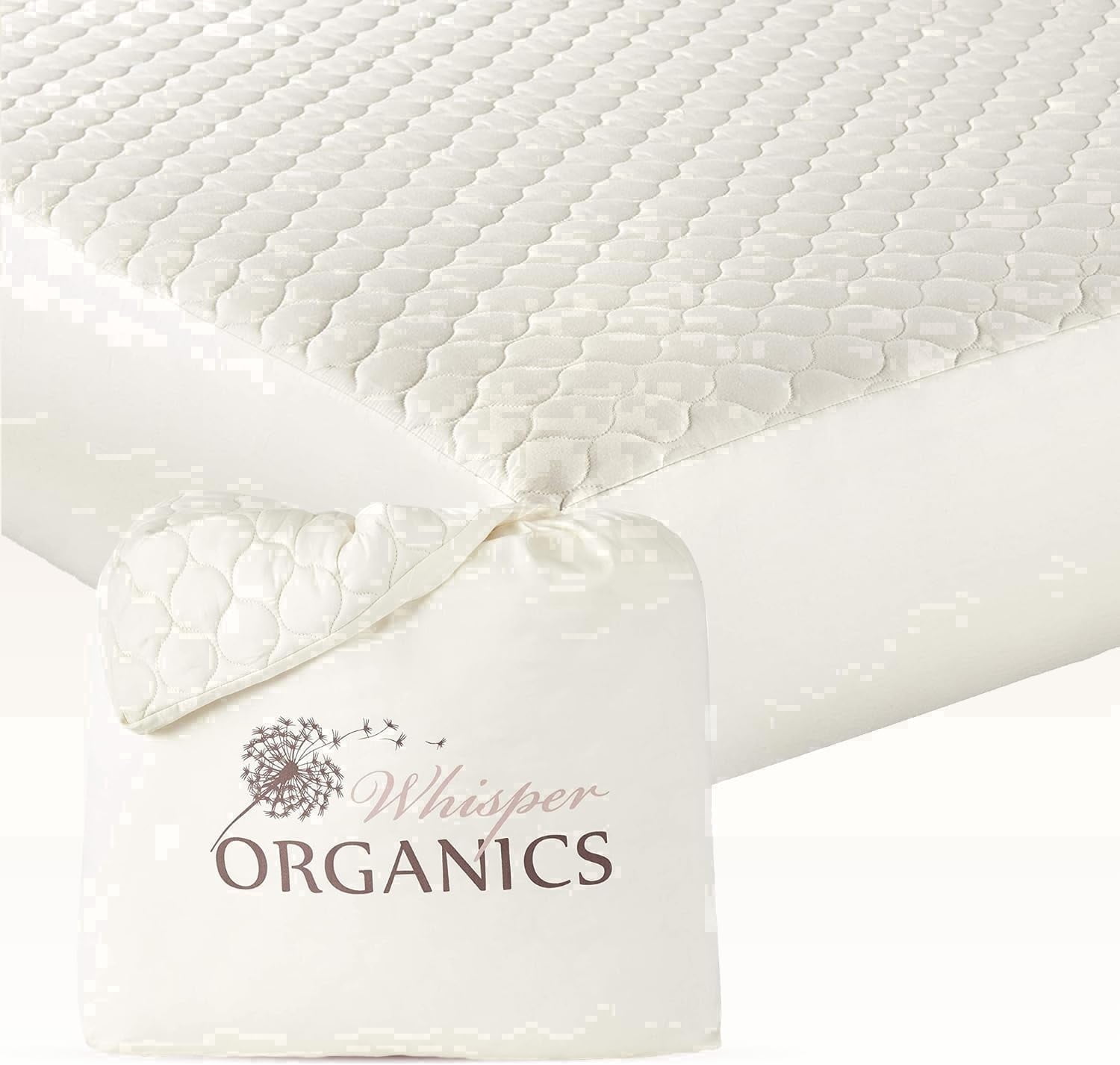 Whisper Organics 100% Cotton Organic Mattress Protector, 300TC Mattress Pad, Twin size, Ivory