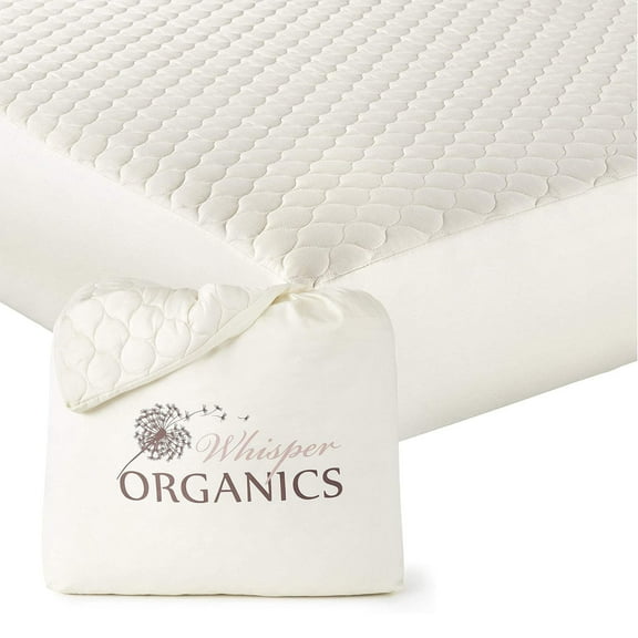 Whisper Organics 100% Cotton Organic Mattress Protector, 300TC Mattress Pad, Queen size, Ivory