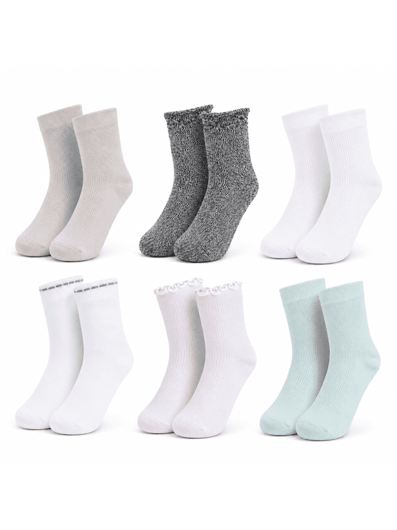 Whisper Soft Girls Socks, Lightweight Breathable Quarter Crew Socks for Girls, Grey, L, 6 Pack