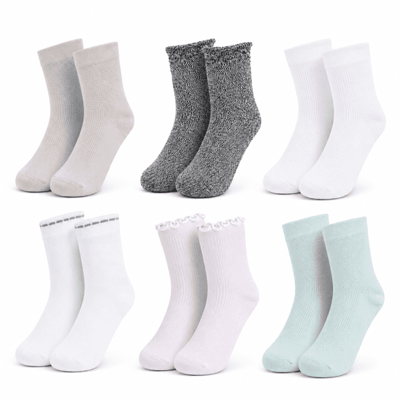 Muk Luks Whisper Soft Girls Socks, Lightweight Breathable Quarter Crew Socks for Girls, Grey, M, 6 Pack