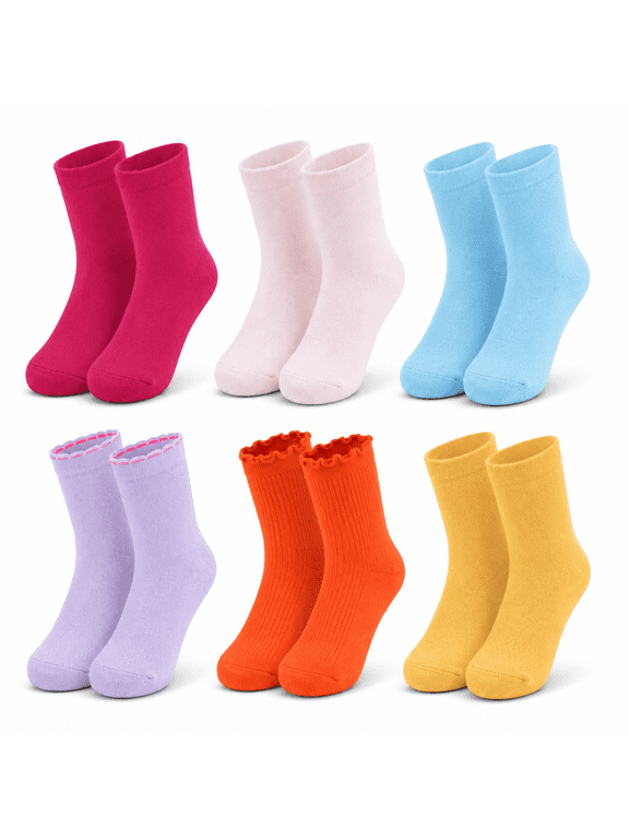 Whisper Soft Girls Socks, Lightweight Breathable Quarter Crew Socks for Girls, Pink, M, 6 Pack