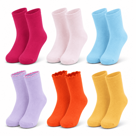 Girls Whisper Soft Quarter Crew Socks 6 Pack Lightweight Breathable Socks, PINK, S