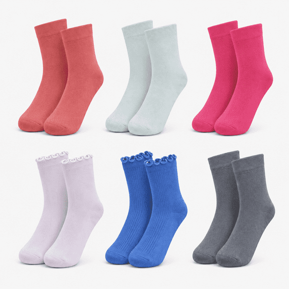 Muk Luks Whisper Soft Girls Socks, Lightweight Breathable Quarter Crew Socks for Girls, Red, S, 6 Pack