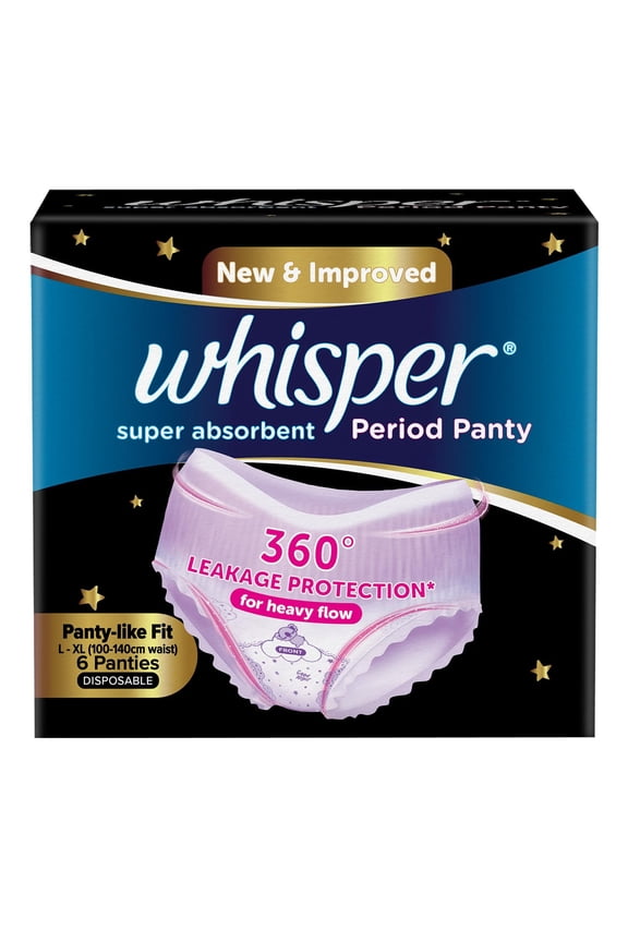 Super Absorbent Period Panty, 6 L-XL Pants, 360 Degree Leakage Protection for Heavy Flow, Panty like Fit for Full back Coverage, Absorbs Heavy Gushes, Silky Soft, Comfortable Feel-Women