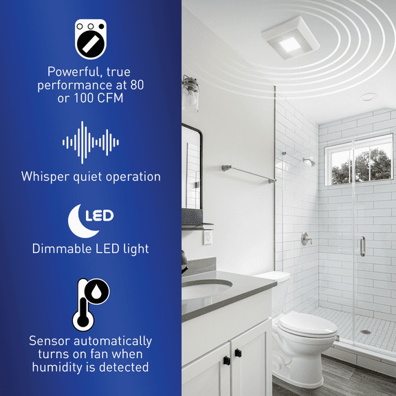 Whisper Thin 80/100 CFM Auto Bath Exhaust Fan with LED Light - Pack of 2  Residential Use, Standard Application