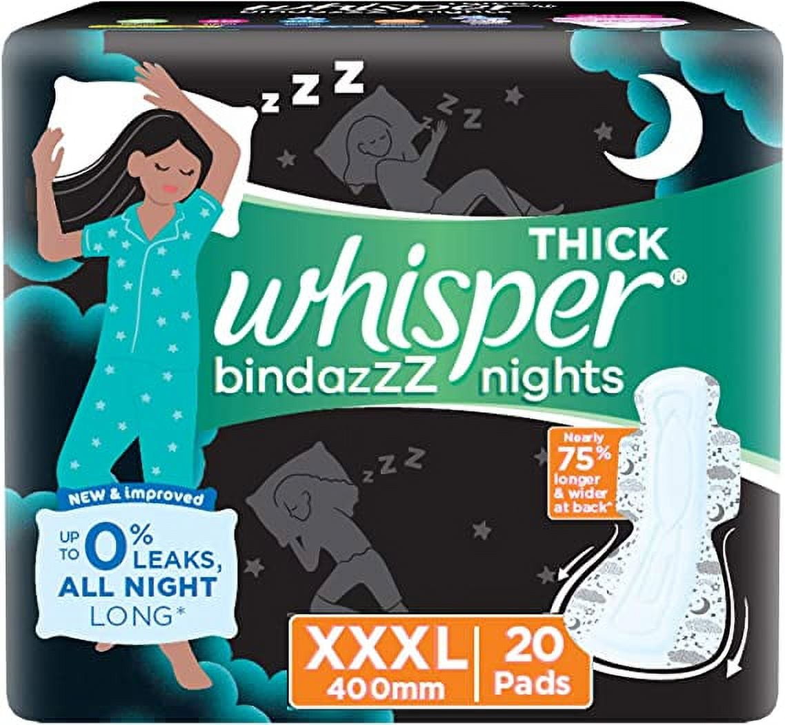 Bigoffers » Whisper Ultra Hygiene + Comfort Sanitary Pads XL+ 28 Count With  2 Whisper Thick Bindazzz Nights Sanitary Pads XXXL Free