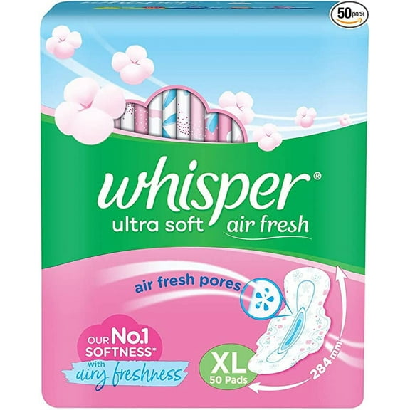 Whisper Ultra Soft Sanitary Pads - 50 Pieces (XL)