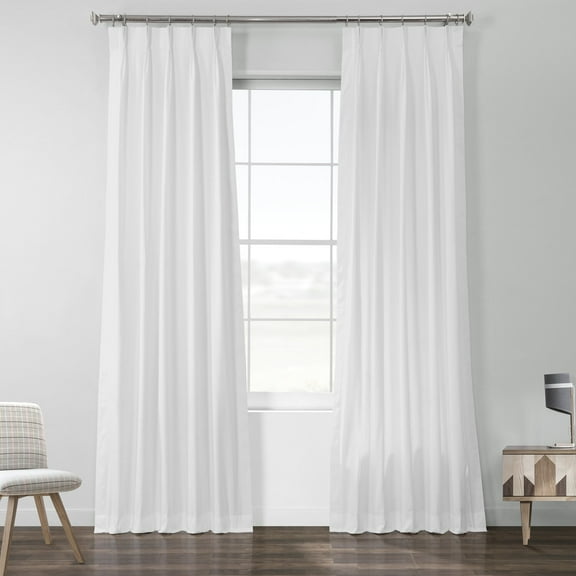 Whisper White Solid Cotton Pleated Curtain (1 Panel), Whisper White, 25W X 84L
