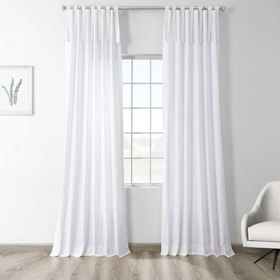 Whisper White Solid Cotton Tie-Top Curtain (1 Panel), Whisper White, 50W X 120L