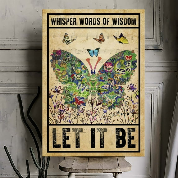 Whisper Words of Wisdom Let It Be Canvas Wall Art – Inspirational Beatles Quote Print – Vintage Music Lyrics Decor – Stretched Ready to Hang – Living Room, Bedroom, Office Decoration