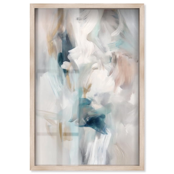 Whispering Colors III Shadowbox Print Green Abstract Art by Art Remedy, Blonde Frame, 20 x 30