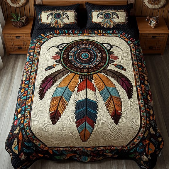 Whispering Feathers 3-Piece Quilted Bedding Set