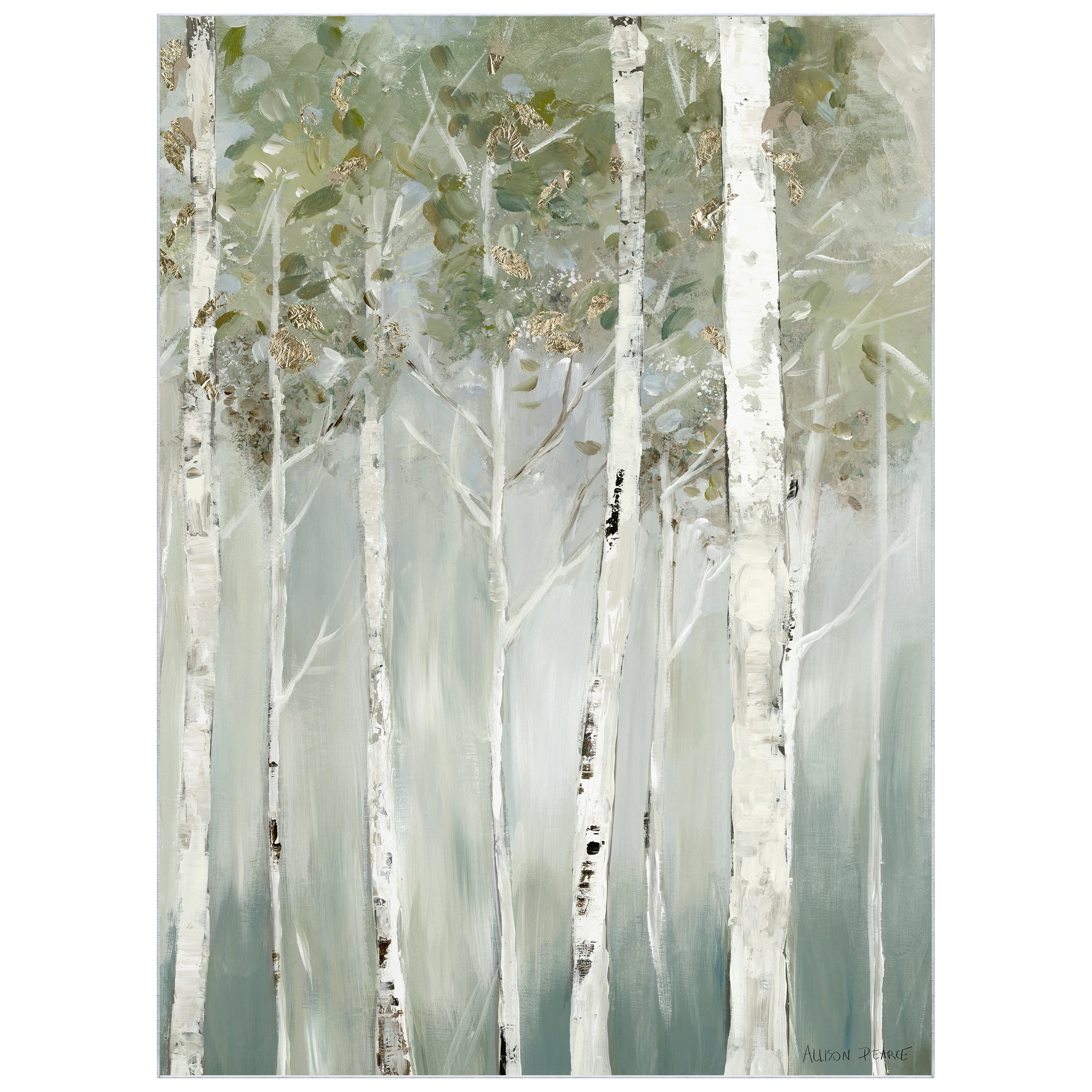 Whispering Green Birch Forest II Washable Art Area Rug size 8'x10', Power-loomed, Heavenly Softness with Non-Slipping Backing