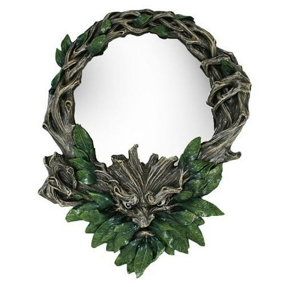 Whispering Hollow Rustic Wisteria Forest Greenman Wall Mounted Mirror Plaque Decor