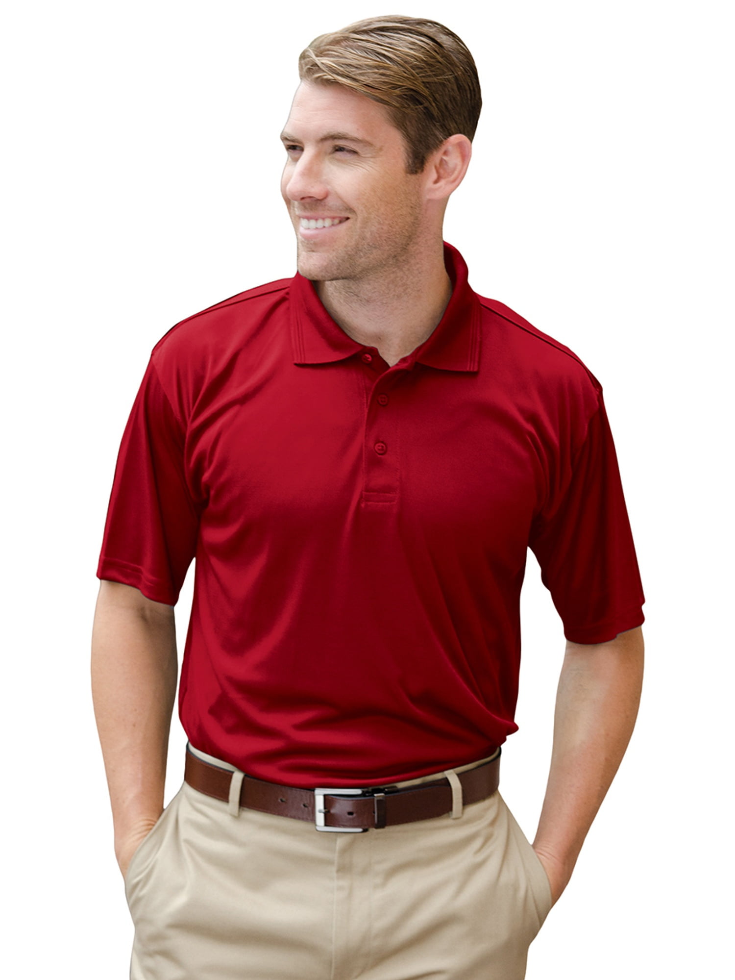 Whispering Pines Sportwear 360 Mens 100 Percent Polyester Performance Polo  Shirt- Red- Small