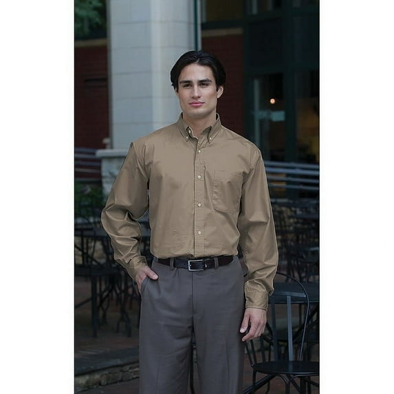 Whispering Pines Sportwear 622 Long Sleeve Performance Brushed Twill Shirt, Khaki, Small