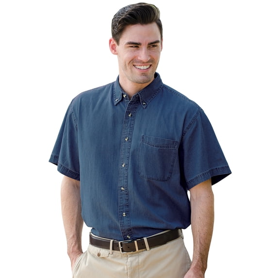 Whispering Pines Sportwear 631 100 Percent Cotton Denim Short Sleeve Shirt- Dark Denim- Medium