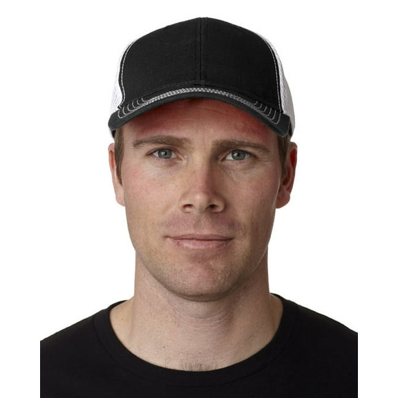 Adams FA102 Fairway 100% Washed Cotton Twill Cap-Black/White-One Size Fits All
