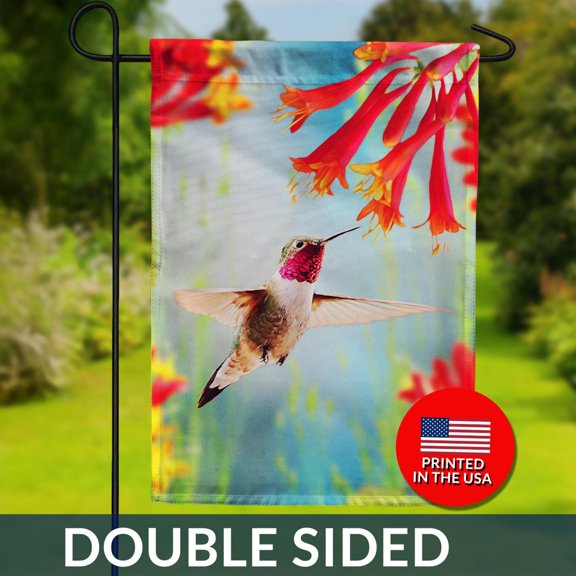 Whispering Wings Double Sided Flag Hummingbird Orange Flowers Garden Magic