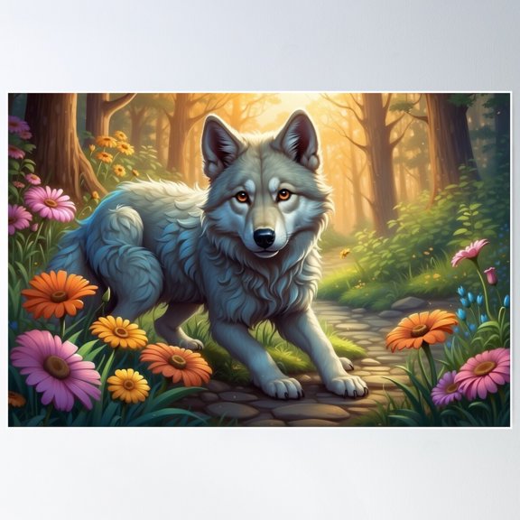 Whispering Woods Prowler - The Wolf Puppy Poster Wall Art, Modern Wall Decor For Living Room Bedroom, 12x18 UNFRAMED
