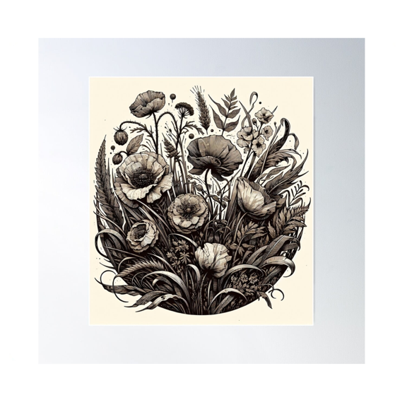 Whispers Of Nature In Sepia Ink Poster Wall Art Modern Wall Decor For Living Room Bedroom
