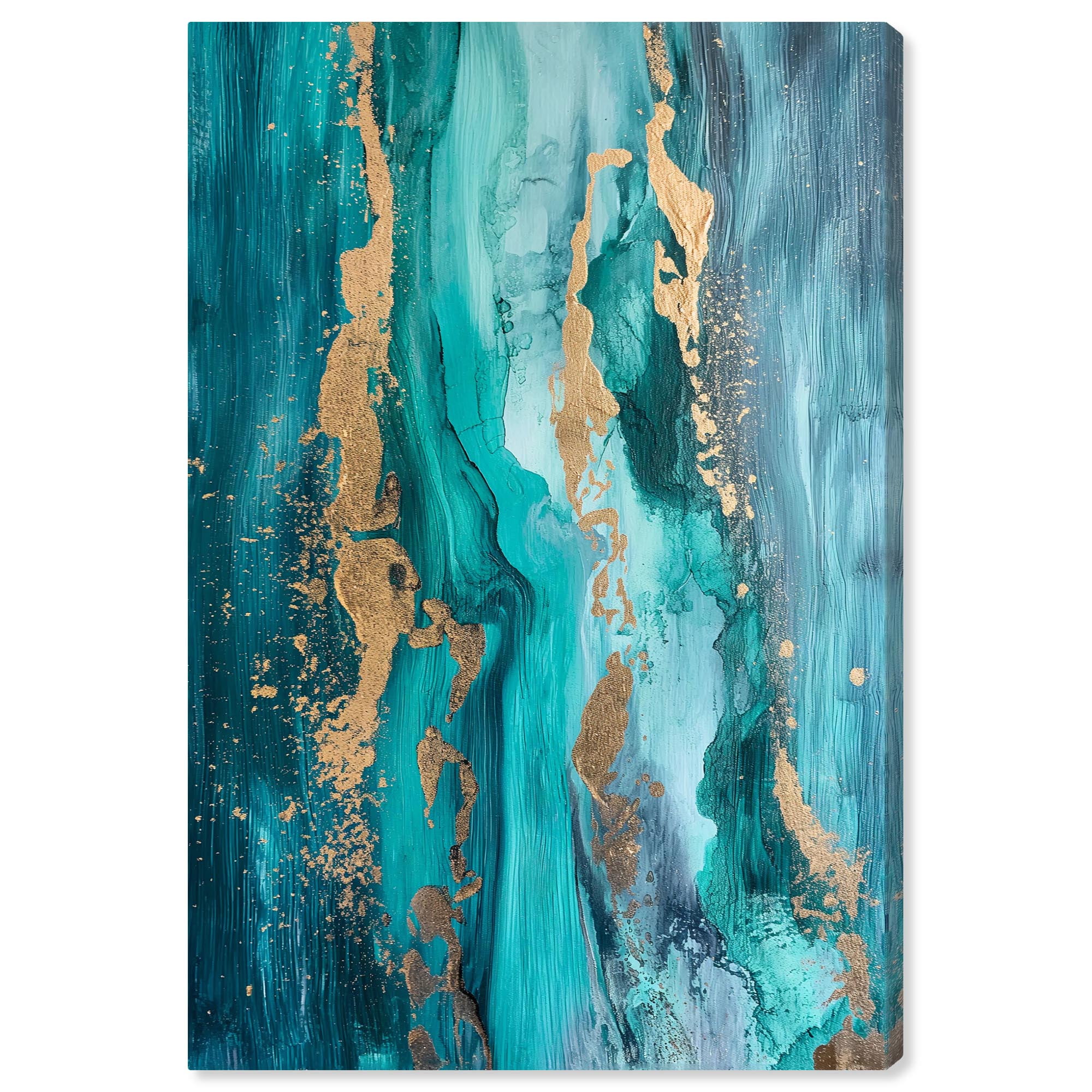Sea Blue and Gold Abstract Canvas Wall Art, 15" x 10"